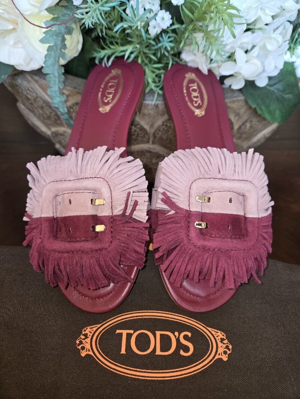 Authentic Tod's Two Tone Suede Mule Sandals SIZE 35.5 with Box-MSRP $520